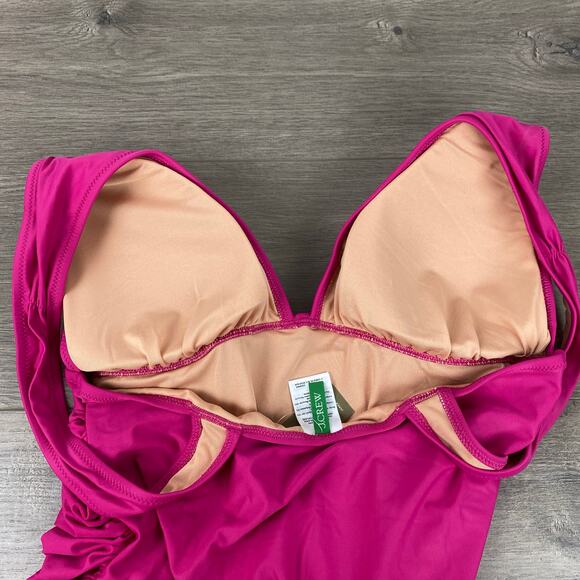 J.Crew Magenta Orchid Ruched V Neck One Piece Swimsuit Sz.14 NWT - Picture 5 of 11
